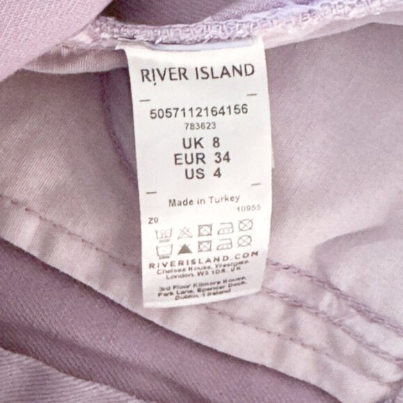 River Island Lavender Shimmer Stretch Denim Longline Shorts New NWT US 4 - Picture 5 of 5